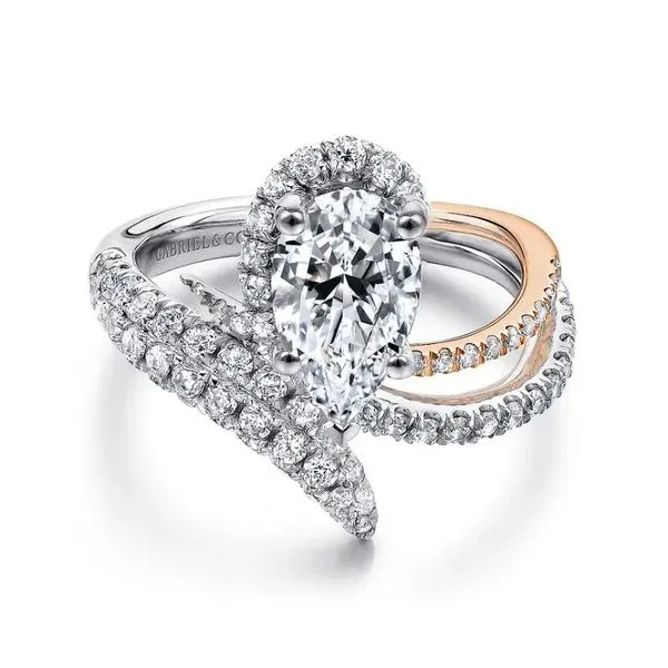 Gabriel & Co. Pear Shape Diamond Semi-Mount Swirl Style Engagement Ring Harris Jeweler Troy, OH