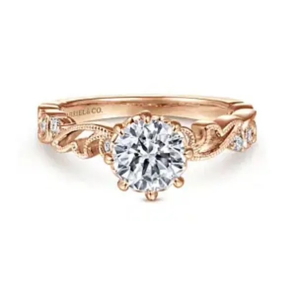 Gabriel & Co. Round Diamond Semi-Mount Filigree Style Engagement Ring Harris Jeweler Troy, OH