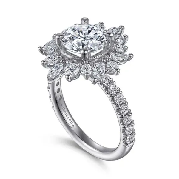 Gabriel & Co. Round Brilliant Cut Diamond Semi-Mount Fancy Halo-Style Engagement Ring Image 2 Harris Jeweler Troy, OH