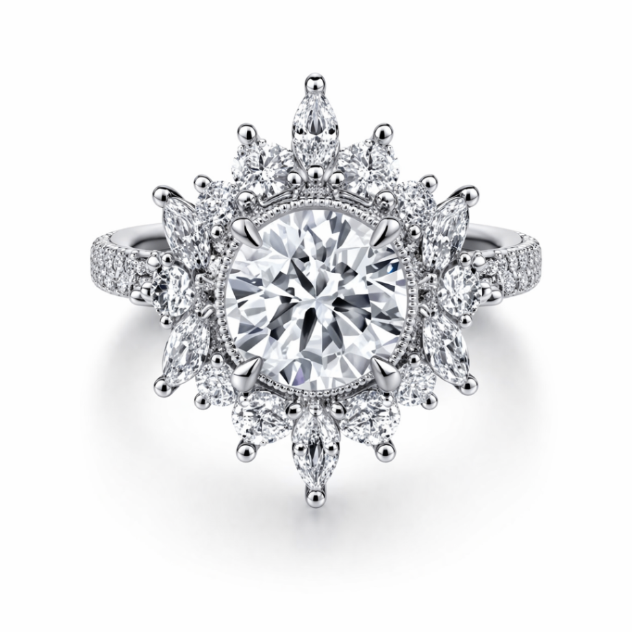 Gabriel & Co. Round Brilliant Cut Diamond Semi-Mount Fancy Halo-Style Engagement Ring Harris Jeweler Troy, OH