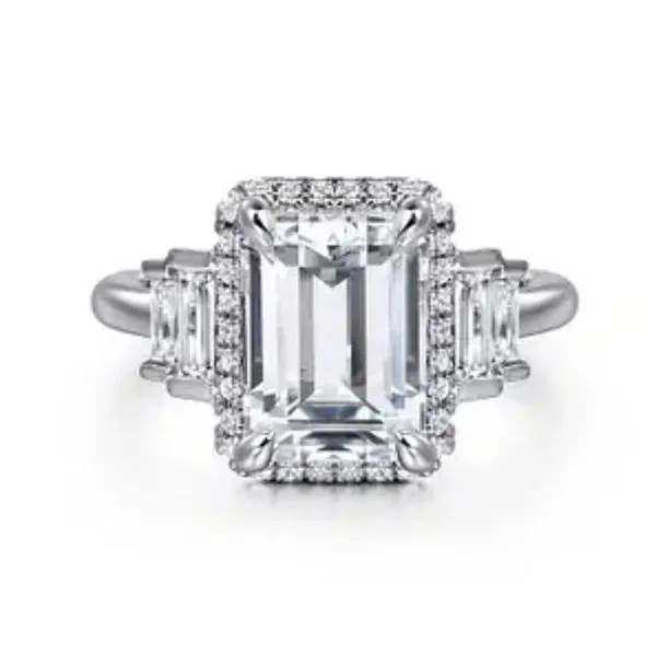Gabriel & Co. Emerald Cut Diamond Semi-Mount Halo-Style Engagement Ring Harris Jeweler Troy, OH