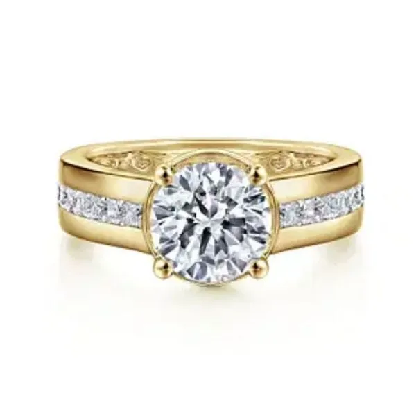 Gabriel & Co. Round Brilliant Cut Diamond Semi-Mount Wide Band Style Engagement Ring Harris Jeweler Troy, OH