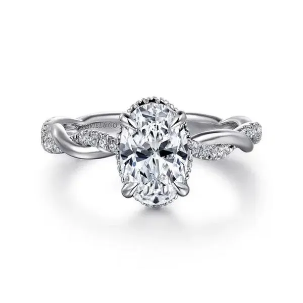 Gabriel & Co. Oval Diamond Semi-Mount Criss-Cross Style Engagement Ring Harris Jeweler Troy, OH