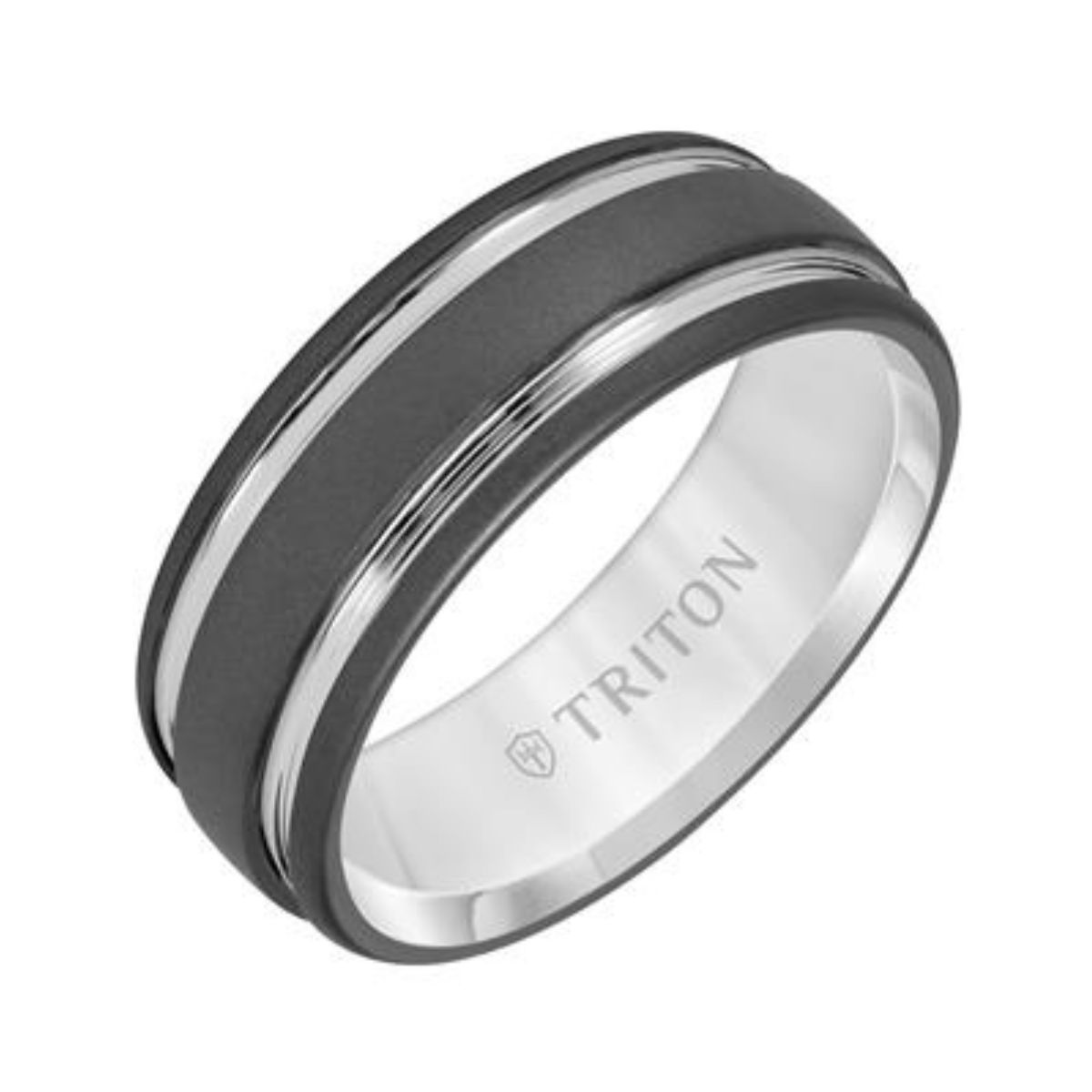 Gray and Black Tungsten 8MM Wedding Band Image 2 Harris Jeweler Troy, OH