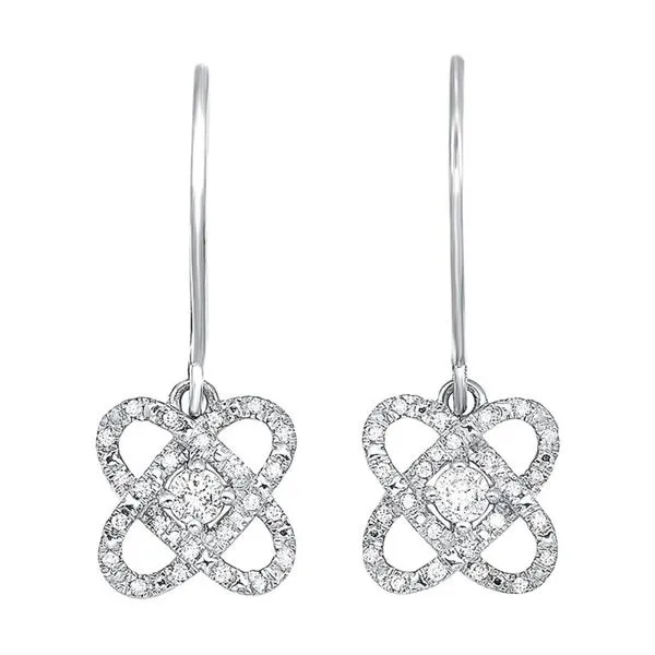 Silver and Diamond Love-Knot Style Dangle Earrings Harris Jeweler Troy, OH