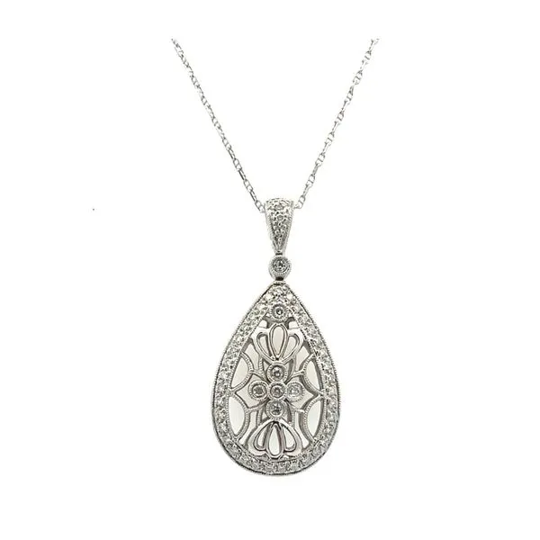 Vintage Style Pear Shape Diamond Filigree Pendant Harris Jeweler Troy, OH