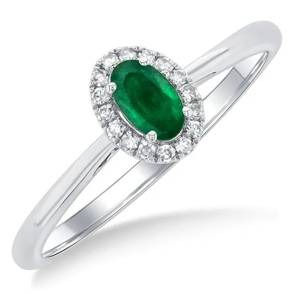 Emerald and Diamond Halo-Style Ring - May Birthstone Harris Jeweler Troy, OH