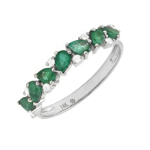 14K White Gold Pear-Shaped Emerald & Diamond Accent Ring Harris Jeweler Troy, OH