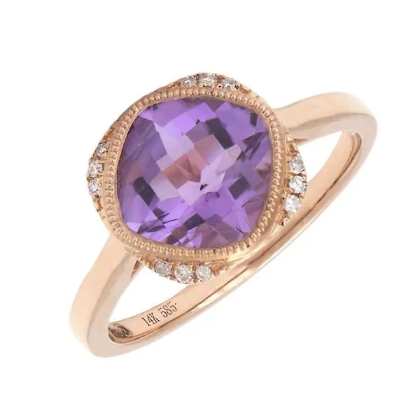 14K Rose Gold Cushion-Cut Amethyst & Diamond Halo Ring Harris Jeweler Troy, OH