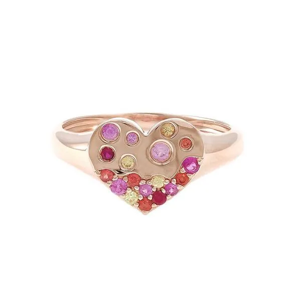 14K Rose Gold Heart Ring with Rubies & Multicolor Sapphires Harris Jeweler Troy, OH