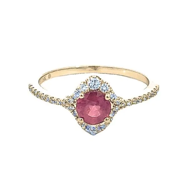 14K Yellow Gold Pink Sapphire & Diamond Halo Ring Harris Jeweler Troy, OH