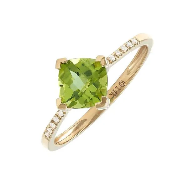 14K Yellow Gold Cushion-Cut Peridot & Diamond Accent Ring Harris Jeweler Troy, OH