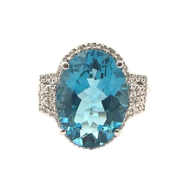 Blue Topaz and Diamond Halo-Style Ring Harris Jeweler Troy, OH