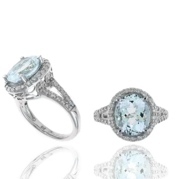 Aquamarine and Diamond Halo-Style Ring Harris Jeweler Troy, OH