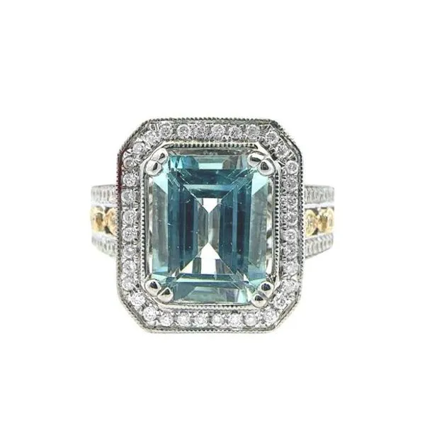 Aquamarine and Diamond Halo-Style Ring Harris Jeweler Troy, OH