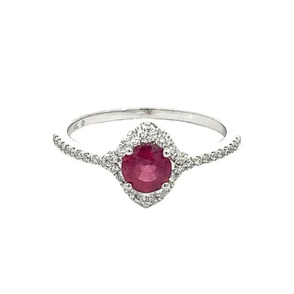 Ruby and Diamond Halo-Style Ring Harris Jeweler Troy, OH