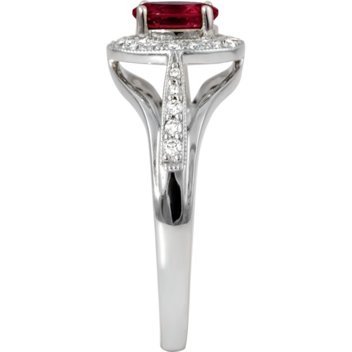Ruby and Diamond Halo-Style Ring Image 3 Harris Jeweler Troy, OH
