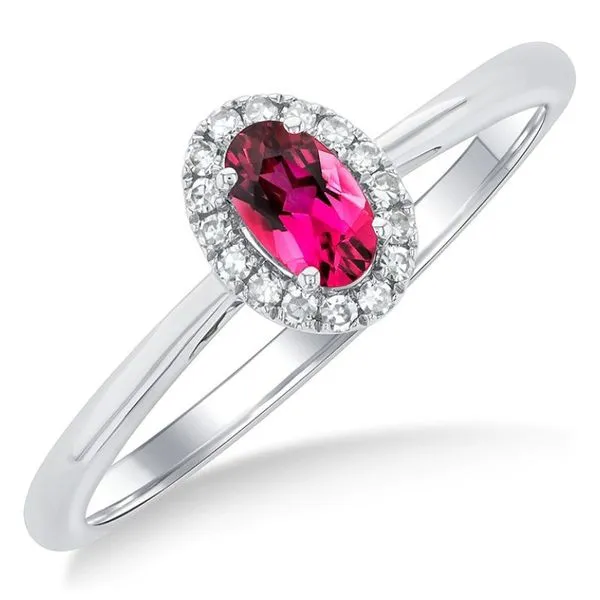 Pink Tourmaline and Diamond Halo-Style Ring - October Birthstone Harris Jeweler Troy, OH