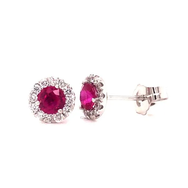 Ruby and Diamond Halo-Style Earrings Harris Jeweler Troy, OH