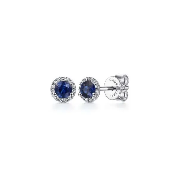 Sapphire and Diamond Halo-Style Earrings Harris Jeweler Troy, OH