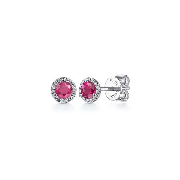 Ruby and Diamond Halo-Style Earrings Harris Jeweler Troy, OH