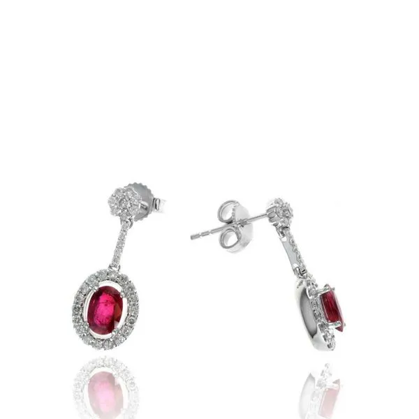 Ruby and Diamond Dangle Earrings Harris Jeweler Troy, OH