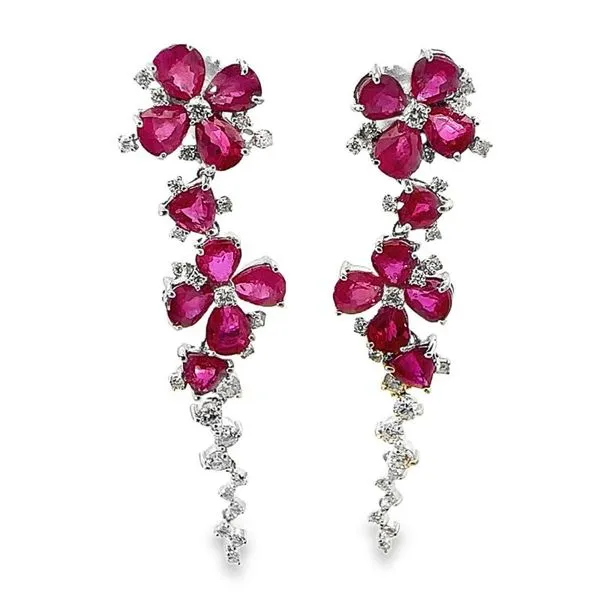 Ruby and Diamond Floral Dangle Earrings Harris Jeweler Troy, OH