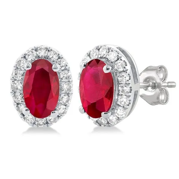 Ruby and Diamond Halo-Style Stud Earrings - July Birthstone Harris Jeweler Troy, OH