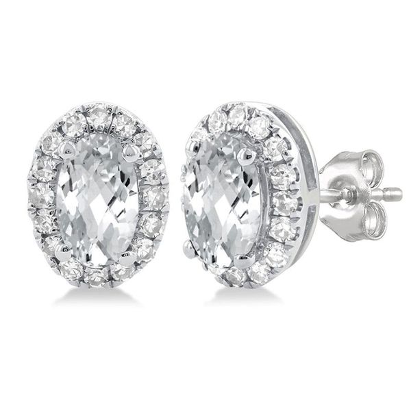 Topaz and Diamond Halo-Style Stud Earrings - April Birthstone Harris Jeweler Troy, OH