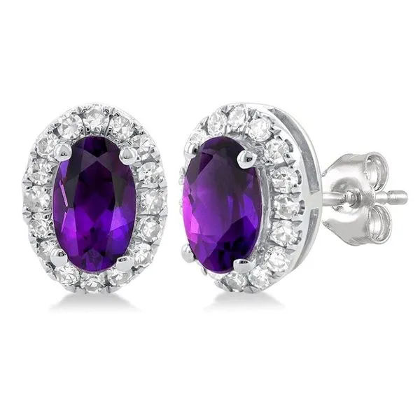 Amethyst and Diamond Halo-Style Stud Earrings - February Birthstone Harris Jeweler Troy, OH
