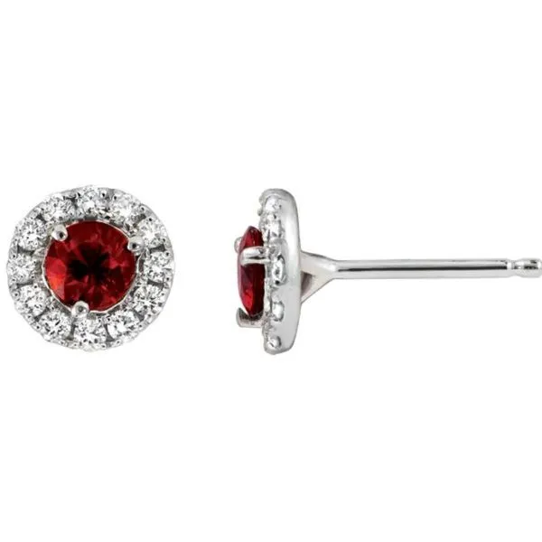 Ruby and Diamond Halo-Style Earrings Harris Jeweler Troy, OH