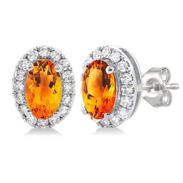 Citirine and Diamond Halo-Style Stud Earrings - November Birthstone Harris Jeweler Troy, OH