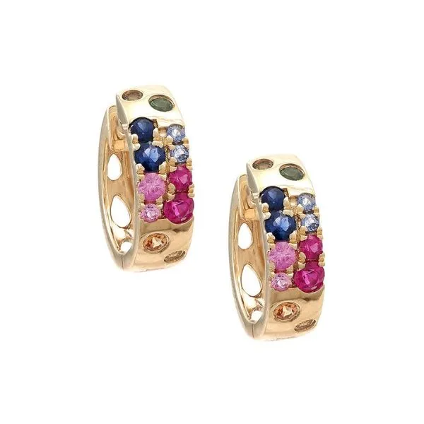 Sapphire and Ruby Scattered Hoop Earrings Harris Jeweler Troy, OH