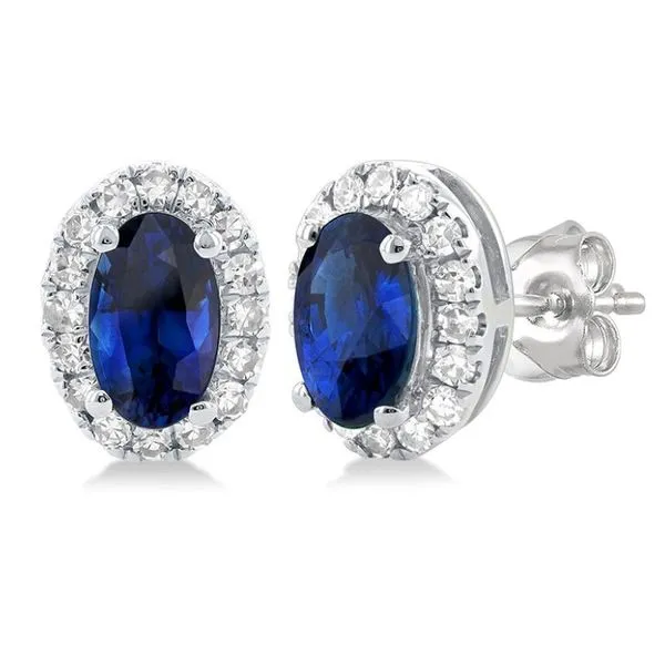 Sapphire and Diamond Halo-Style Stud Earrings - September Birthstone Harris Jeweler Troy, OH