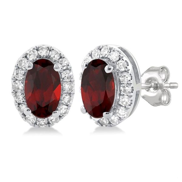 Garnet and Diamond Halo-Style Stud Earrings - January Birthstone Harris Jeweler Troy, OH