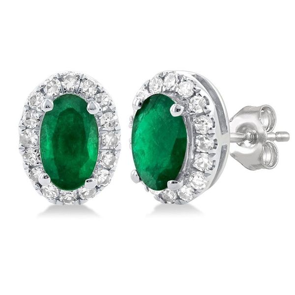 Emerald and Diamond Halo-Style Stud Earrings - May Birthstone Harris Jeweler Troy, OH