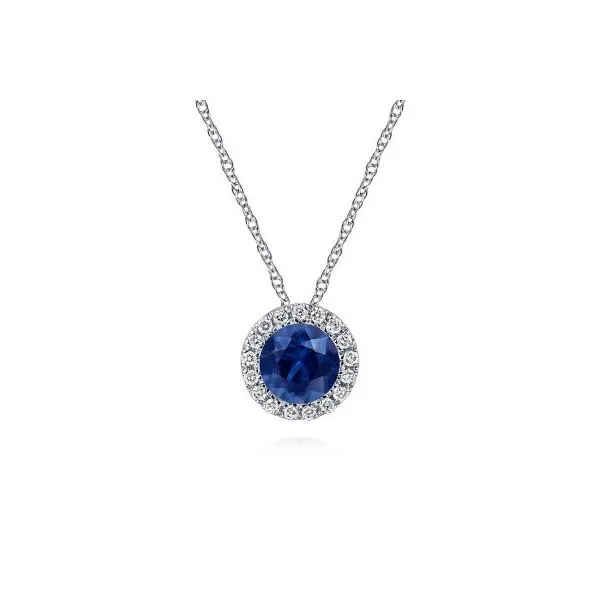 Sapphire and Diamond Halo-Style Pendant Harris Jeweler Troy, OH