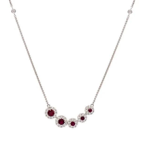 Ruby and Diamond Halo Necklace Harris Jeweler Troy, OH