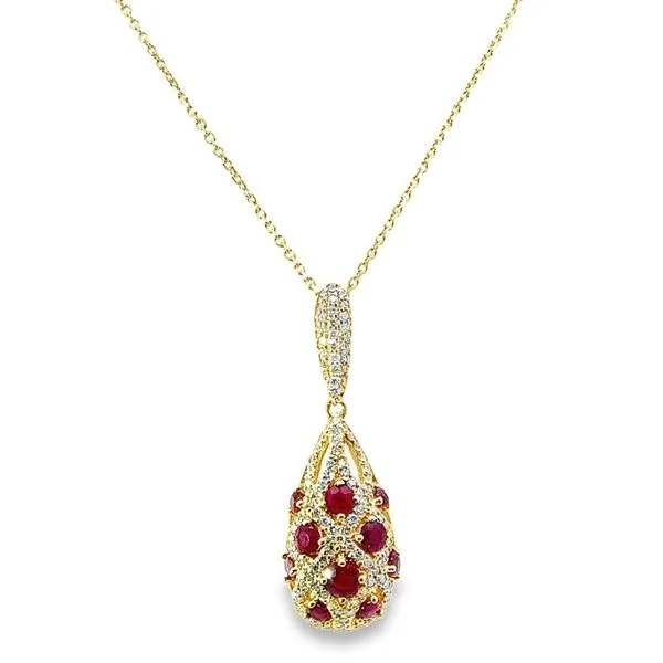 Ruby and Diamond Drop-Style Necklace Harris Jeweler Troy, OH