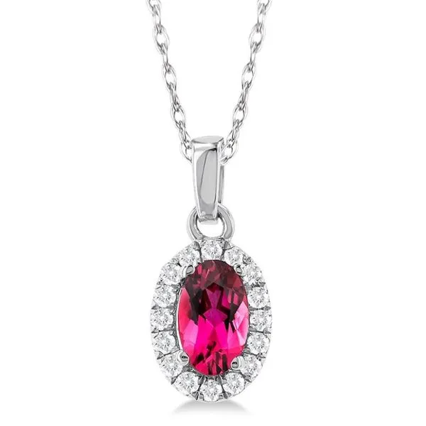Pink Tourmaline and Diamond Halo-Style Necklace Harris Jeweler Troy, OH