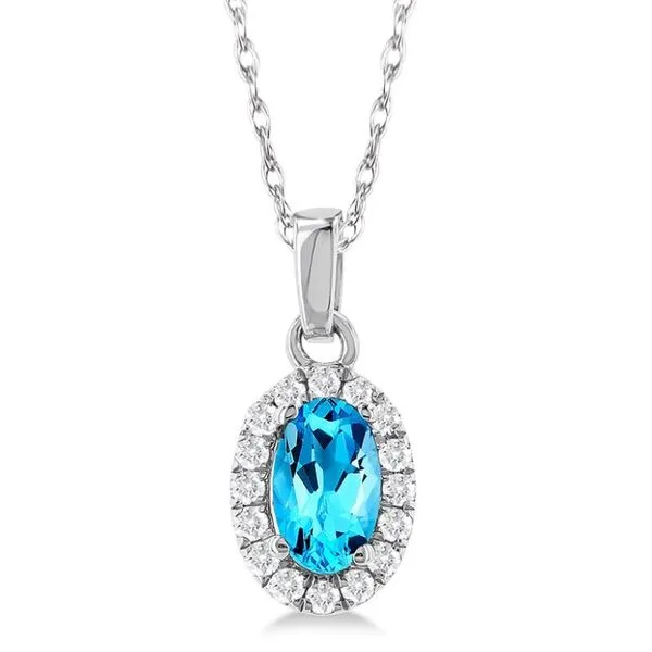 Blue Topaz and Diamond Halo-Style Pendant - December Birthstone Harris Jeweler Troy, OH