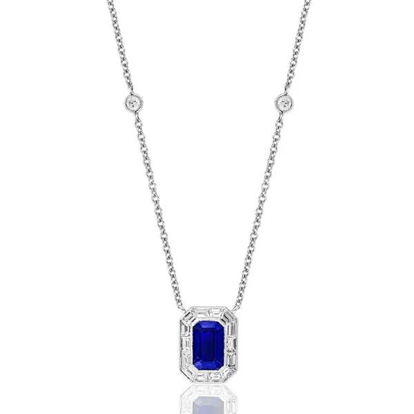 Sapphire and Diamond Halo-Style Necklace Harris Jeweler Troy, OH