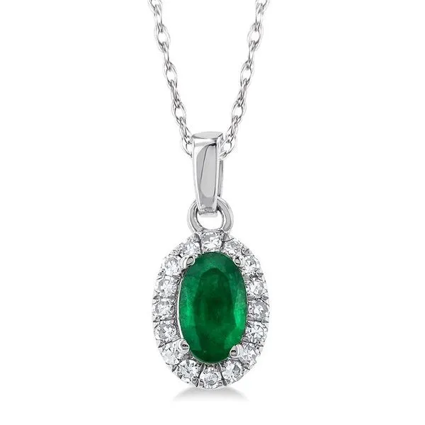 Emerald and Diamond Halo-Style Pendant - May Birthstone Harris Jeweler Troy, OH