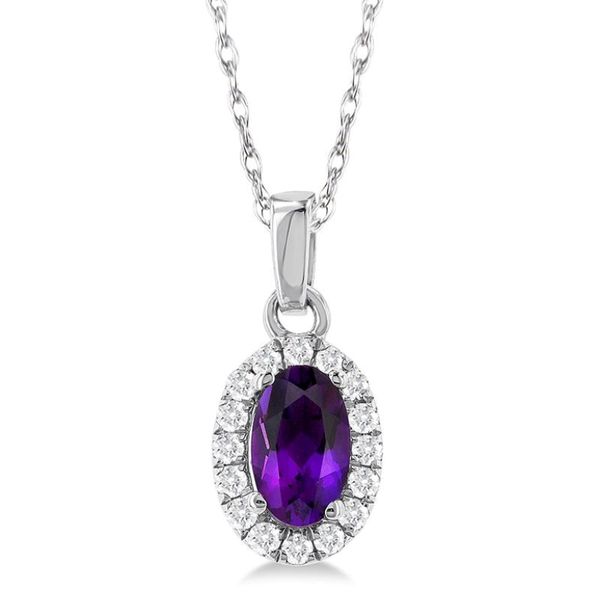 Amethyst and Diamond Halo-Style Pendant - February Birthstone Harris Jeweler Troy, OH