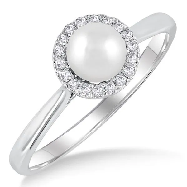 Pearl and Diamond Halo-Style Ring - June Birthstone Harris Jeweler Troy, OH