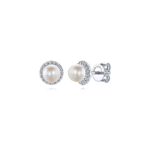 Pearl and Diamond Halo-Style Earrings Harris Jeweler Troy, OH