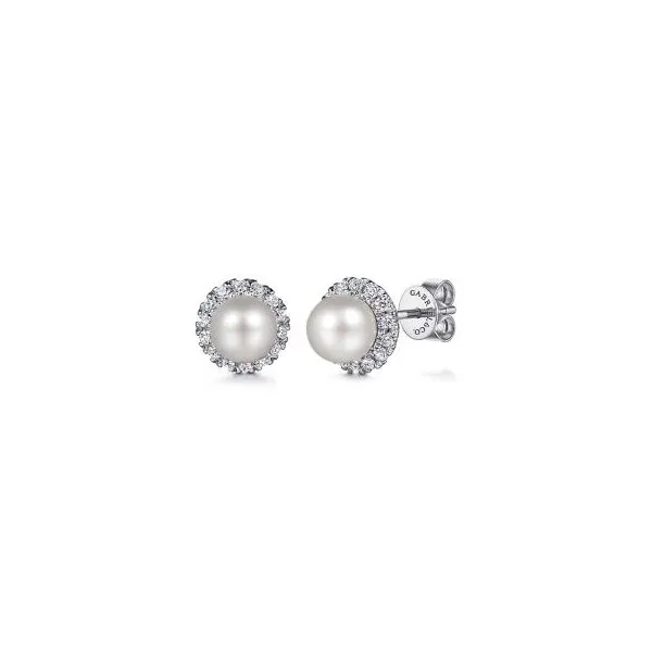 Pearl and Diamond Halo-Style Earrings Harris Jeweler Troy, OH