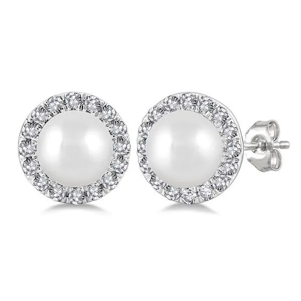 Pearl and Diamond Halo-Style Stud Earrings Harris Jeweler Troy, OH