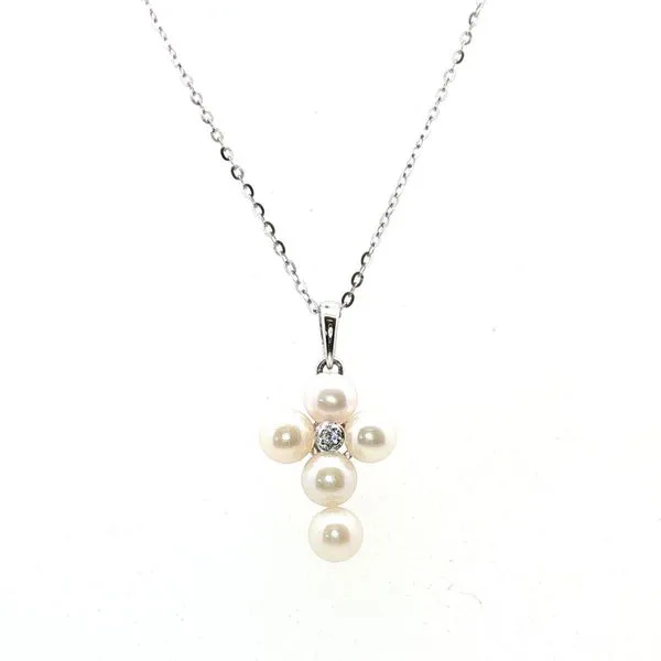 Pearl and Diamond Cross Necklace Harris Jeweler Troy, OH