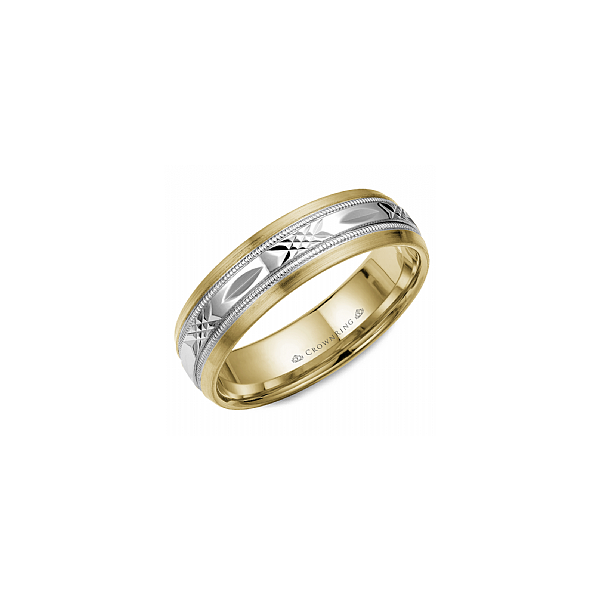 Two-Tone 6MM Wedding Band With Diamond Cut Center Harris Jeweler Troy, OH